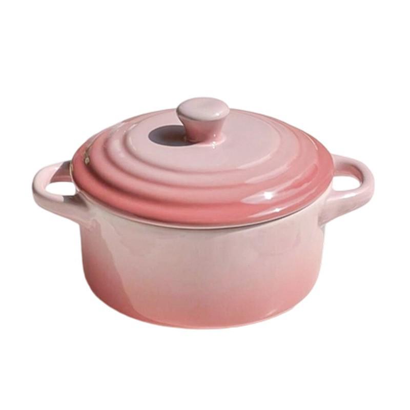 Gradient Ceramic Underglaze Stew Pot with Lid - Double Ear Bowl for Soup, Stews, or Steamed Eggs