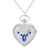 Pocket Watch Heart Roman Analog Display Silver Antique Diamond Pendant Necklace Sweater Chain - Birthday Anniversary Christmas Valentine's Day Gift