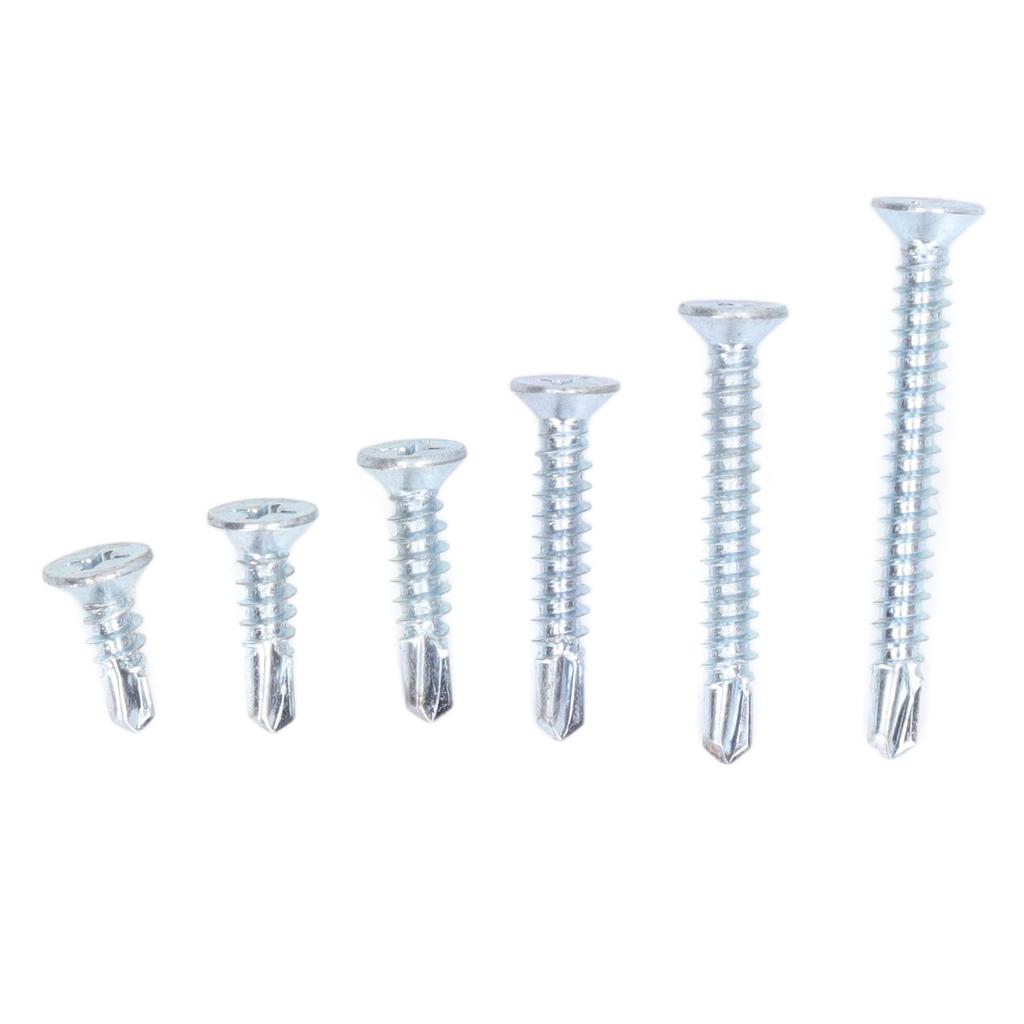 160Pcs Self Drilling Screws Carbon Steel Blue Zinc Plated Countersunk Cross Head Fastener M4.2 for