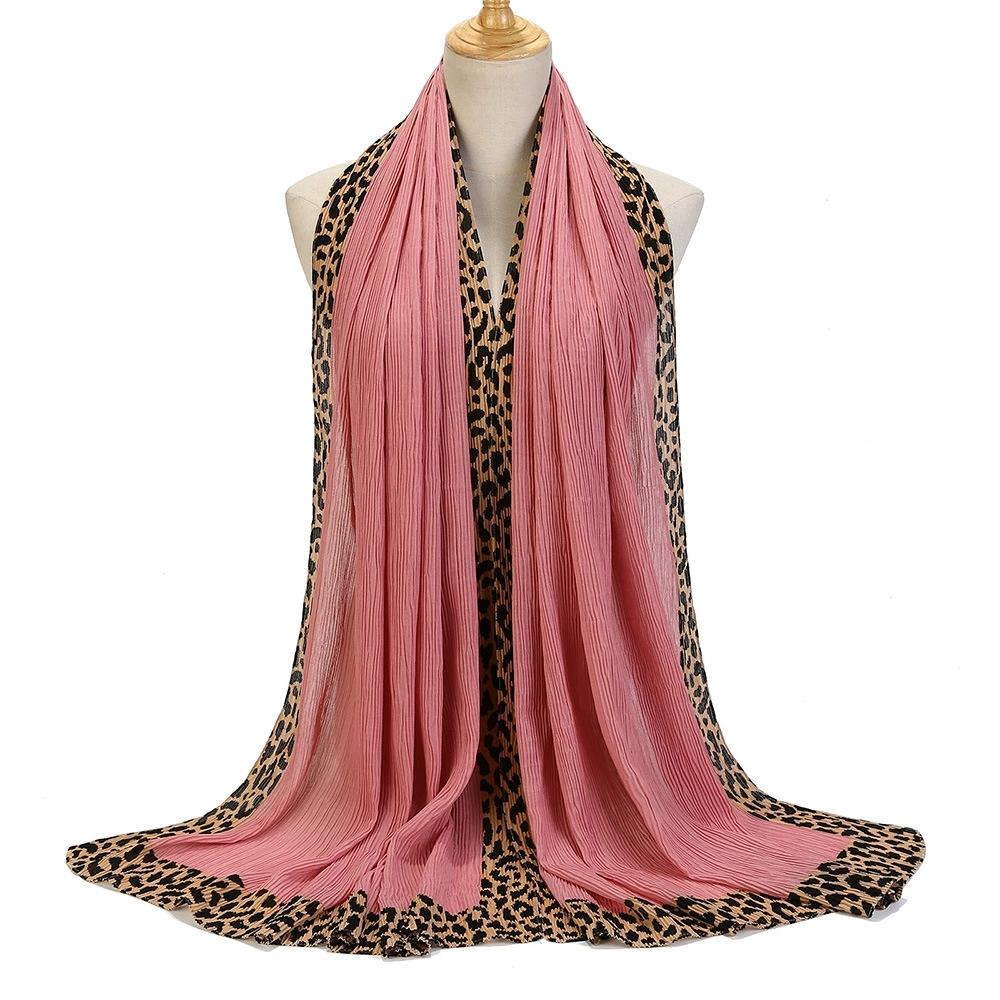 Malaysia Dubai Leopard Embellished Wrinkled Sarf for Women Veil Scarves
