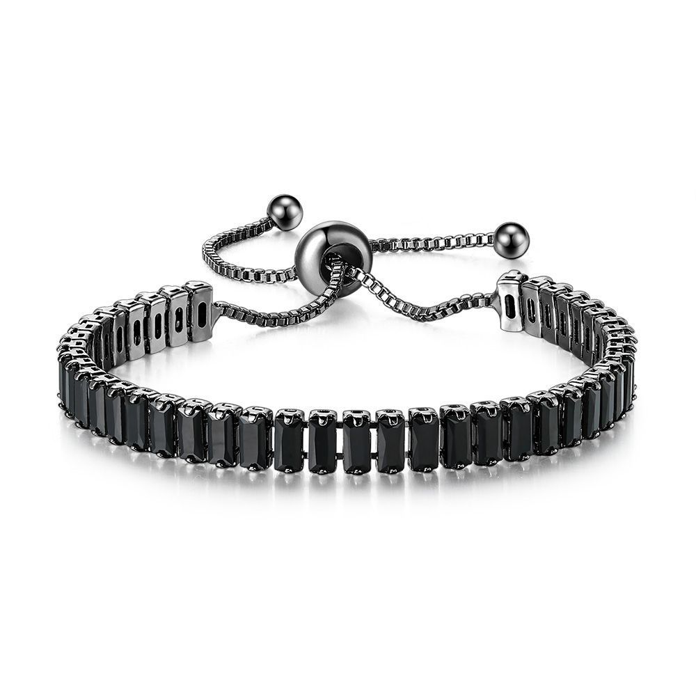 Hip Hop Full Diamond Black Zircon Tennis Bracelet For Men And Women, Round Rectangle Bracelet