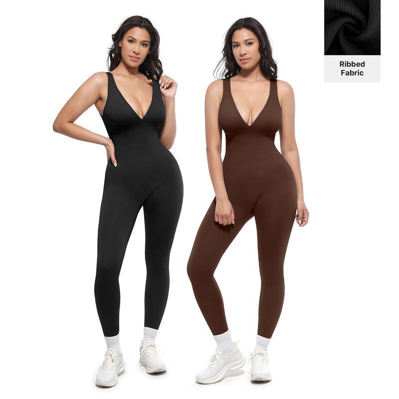 High Elasticity Fitness Sleeveless V-neck Tummy Control Yoga Jumpsuit for Women