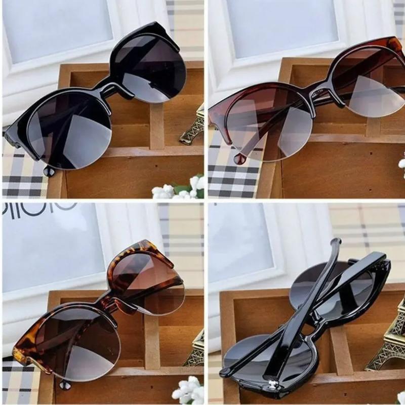 Vintage Cat Eye Sunglasses Half Frame Sunglasses Women Sun Glasses Anti-UV Glasses Female Travel Party Glasses UV400 Eyewear