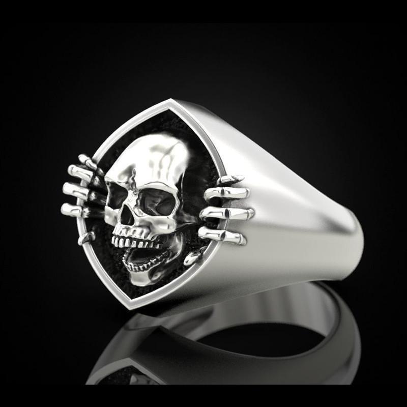 Yintai Fei Retro Punk Silver Skull Men's Ring - Creative, Versatile, Open Design Jewelry