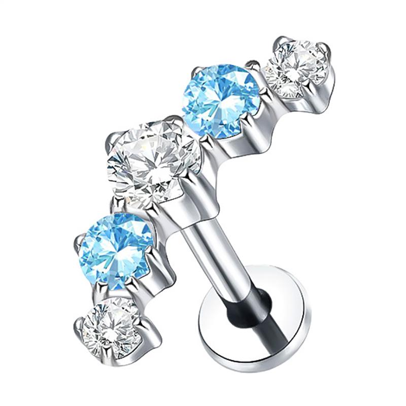 2Pcs Titanium 5 Cz Cluster Climber Stud Earrings 16G Daith Helix Tragus Cartilage Lobe Piercings Flatback Labret Stud Jewelry