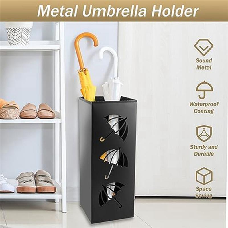 Modern Metal Umbrella Stand with Hollow Design,Waterproof Freestanding Holder for Home,Office and Hotel Entryways