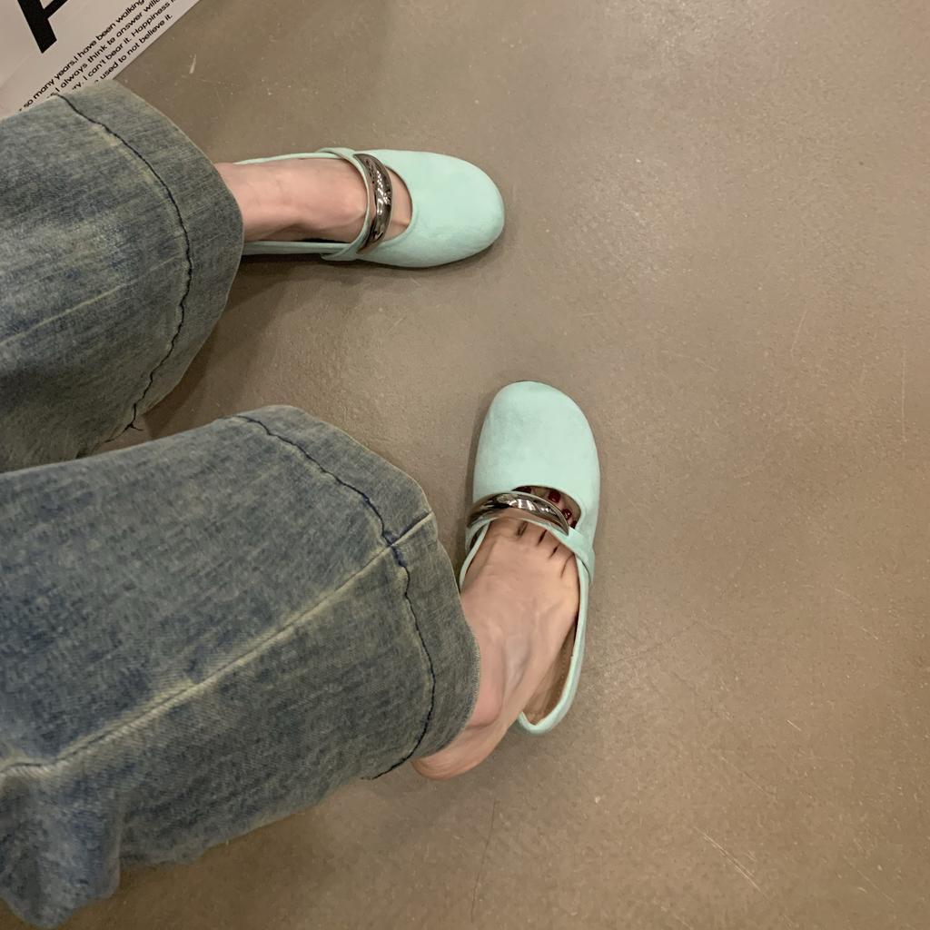 Inner Height Increase Mary Jane Shoes 2025 New Niche Design Metal Round Head Flat Shoes Evening Single Shoes