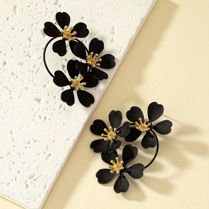 1 Pair Vintage Black Flower Stud Earrings for Women, Street Style Floral Earrings Dangle Earrings for Daily Wear and Gift Giving