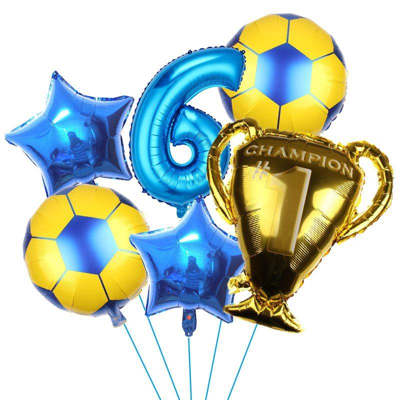 32-inch Digital Football 6-piece Aluminum Film Balloons Set - Birthday Party Gift - World Cup Football Balloons