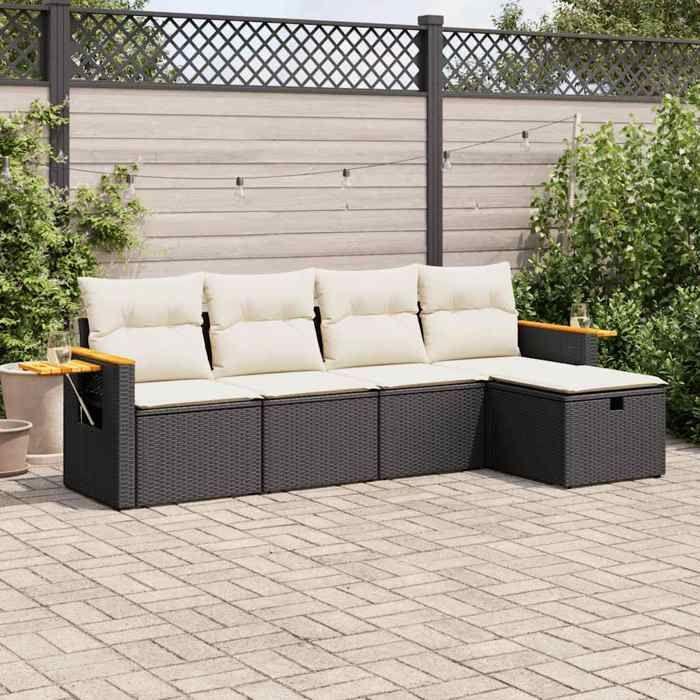VidaXL Garden Lounge Set 5 Pcs with Cushions Black Wicker 3325955