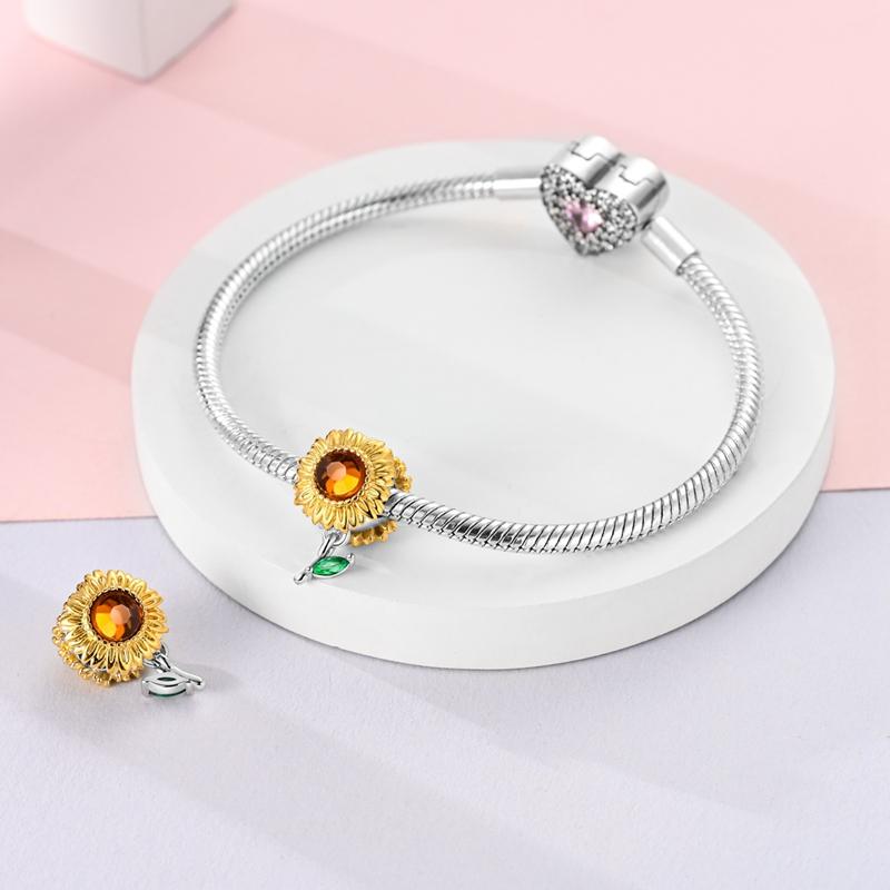 copper Plant Collection Sunflower Bead Charms Charm Compatible With Authentic Pandora Charm Bead Charms Bracelets Women Do It Yourself Jewellery Gift