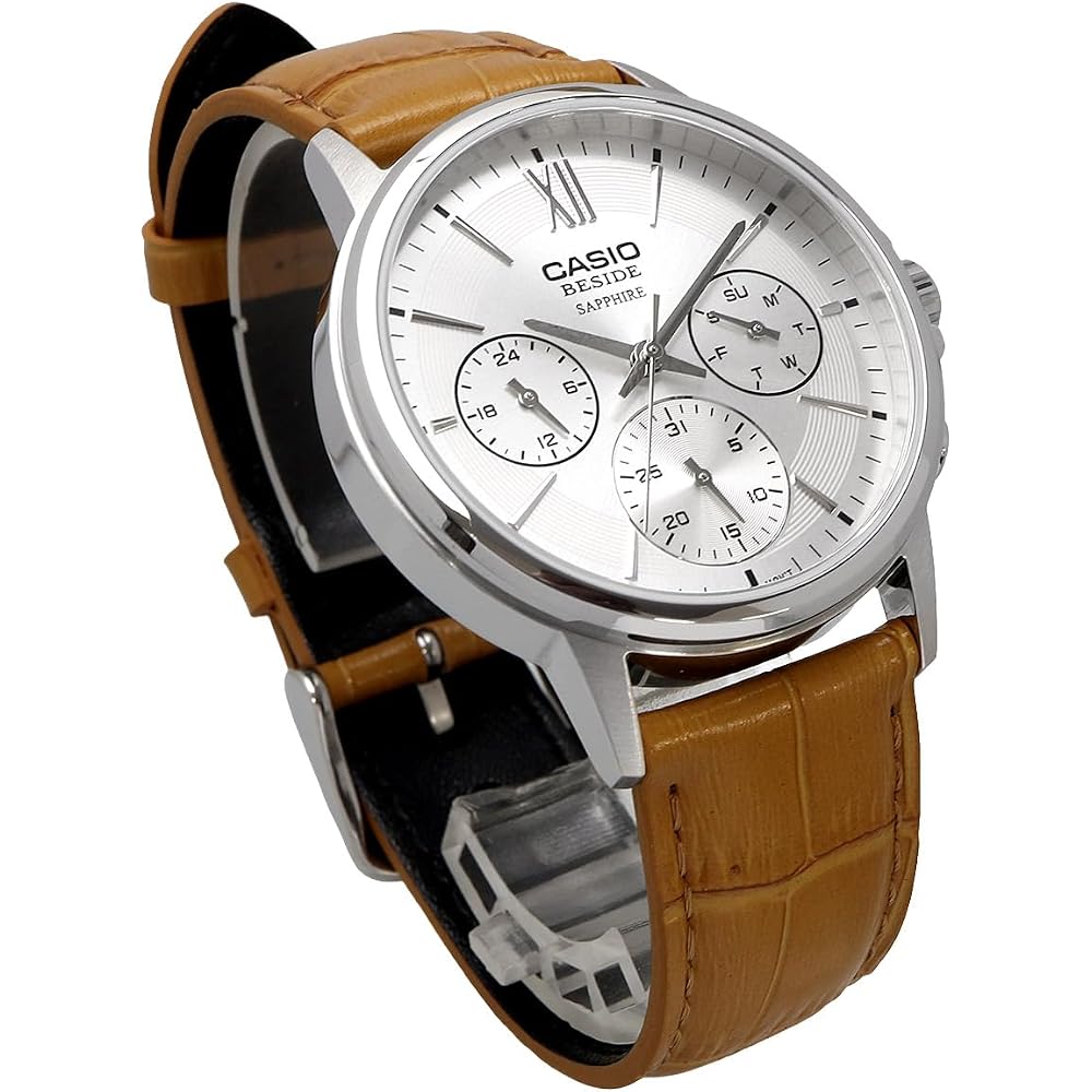 Casio CASIO BESIDE Quartz Men's Watch Sapphire Glass BMS-300L-5AV Camel Color Leather Band Mult...