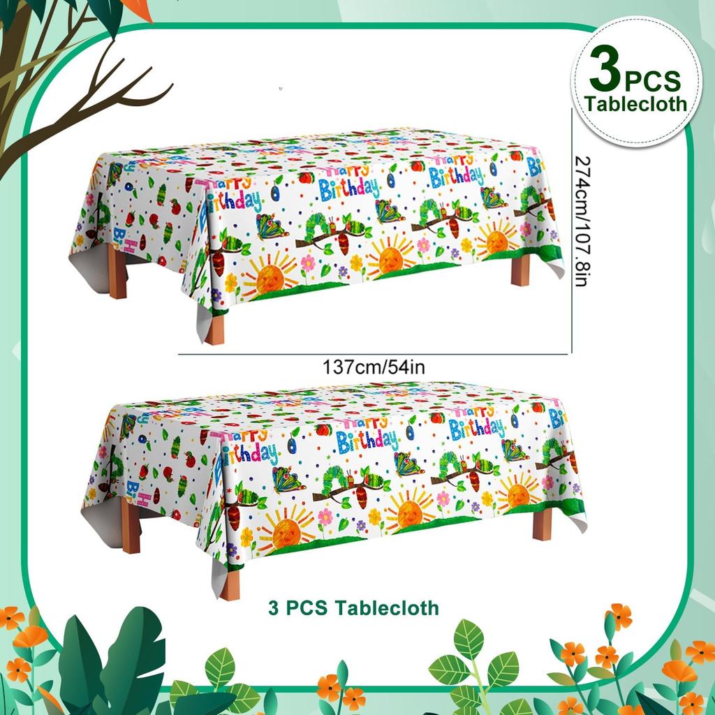 137 X 274cm The Very Hungry Caterpillar Tablecloth, 3 Pcs Hungry Caterpillar Party Tablecloth for The Very Hungry Caterpillar Birthday Decorations