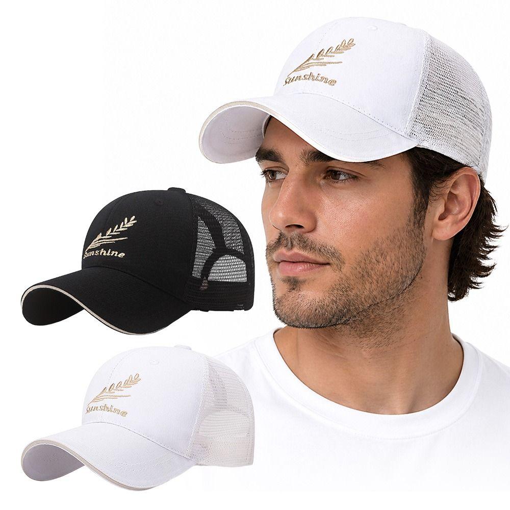 Fashion Wheat Embroideried Mesh Baseball Cap Breathable Adjustable Sun Hat Wide Brim Peaked Cap Outdoor Sports