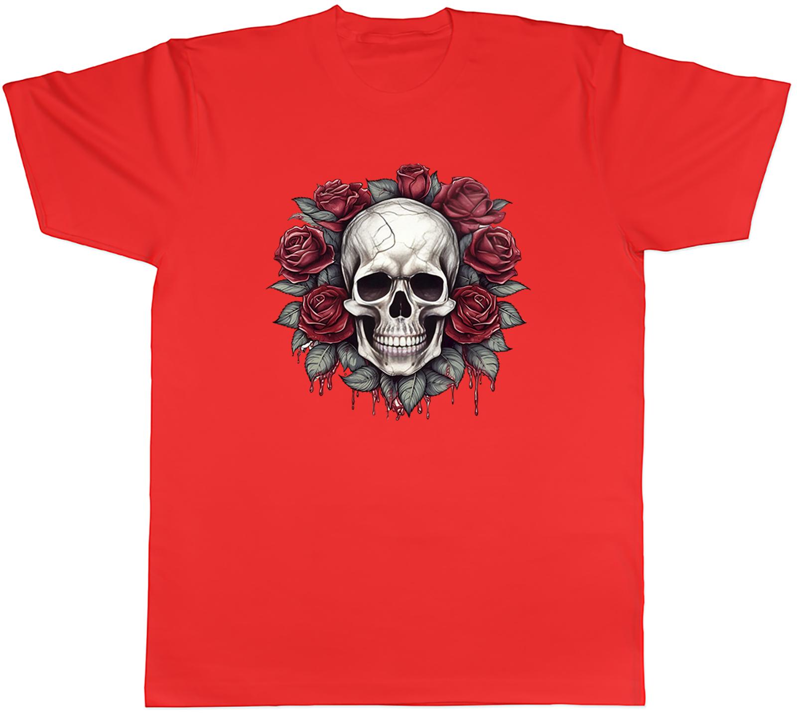 Skull Roses Unisexs TShirt Gothic Emo Biker Rock Head Unisex Tee Gift S
