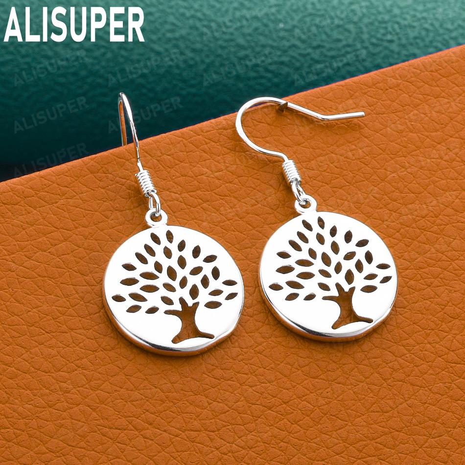 925 Sterling Silver Simple Openwork Round Tree Earrings - Stylish Banquet Jewelry