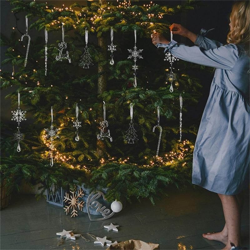 Clear Shatterproof Acrylic Snowflake Icicles Christmas Decorations With Reindeer For Home Party Tree