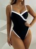 European and American Black and White Contrasting Swimsuit Women's Splicing Sexy Deep V Backless One-piece Bikini Slim Vacation Swimsuit