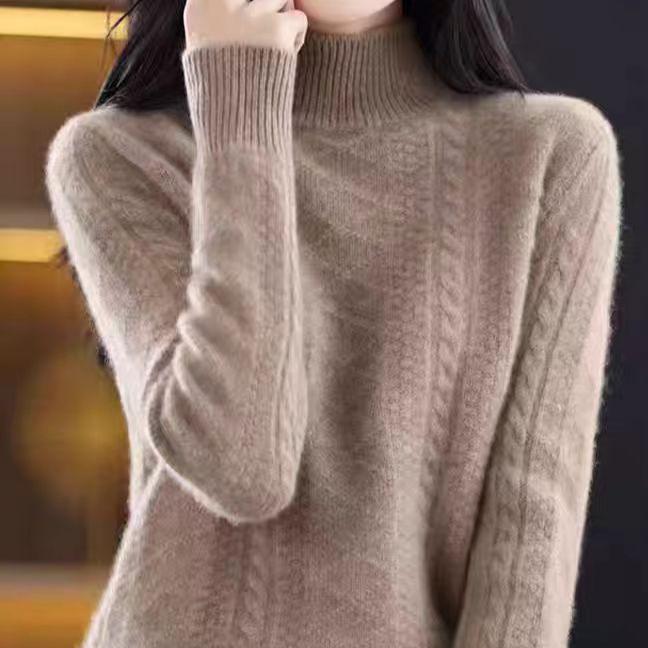 Half Turtleneck Sweater Thickened Knitted Sweater for Women In Autumn and Winter Solid-colored Top and Loose Warm Pullover