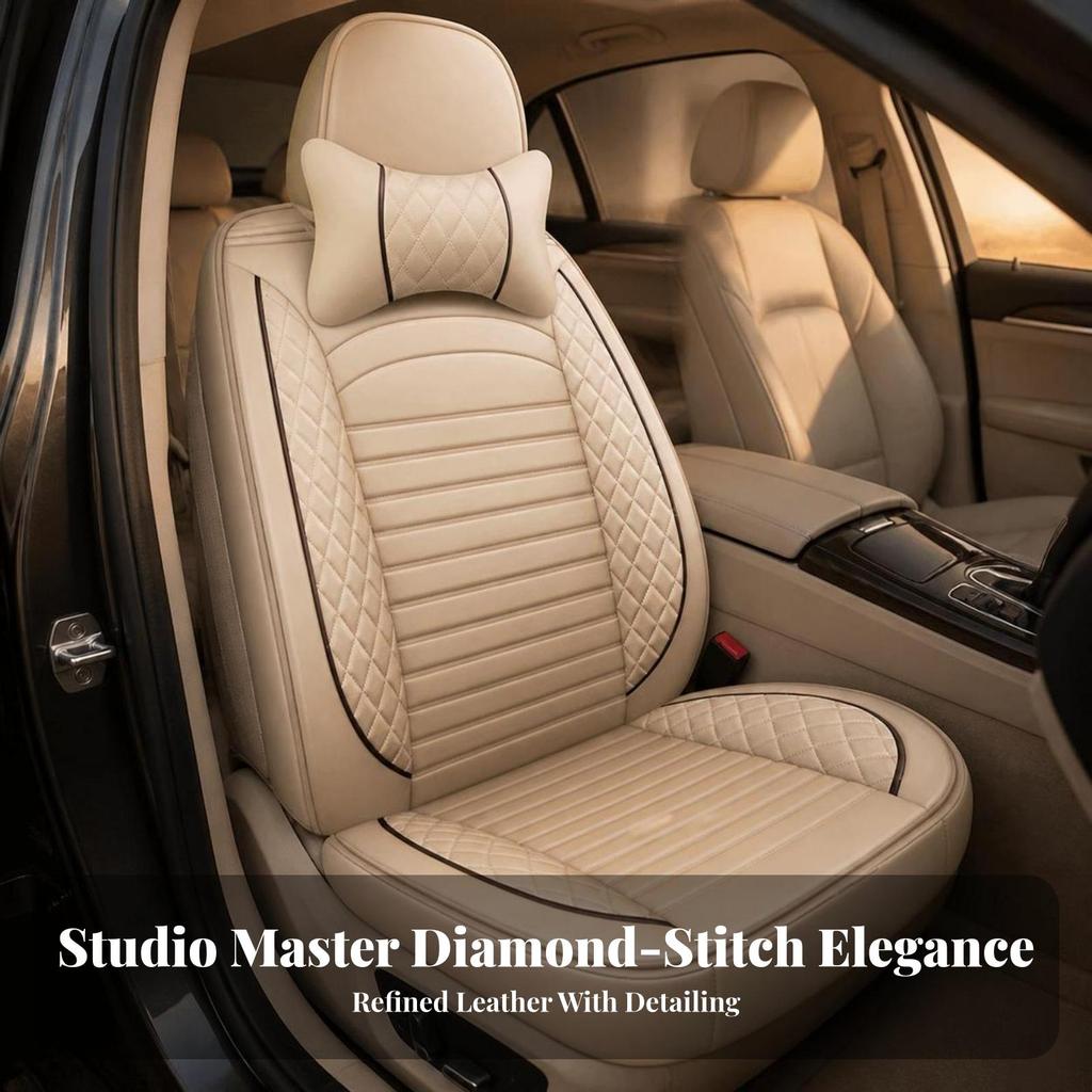 Seamless Fit Single Seat Cover Quilted Leather Easy To Clean Headrest
