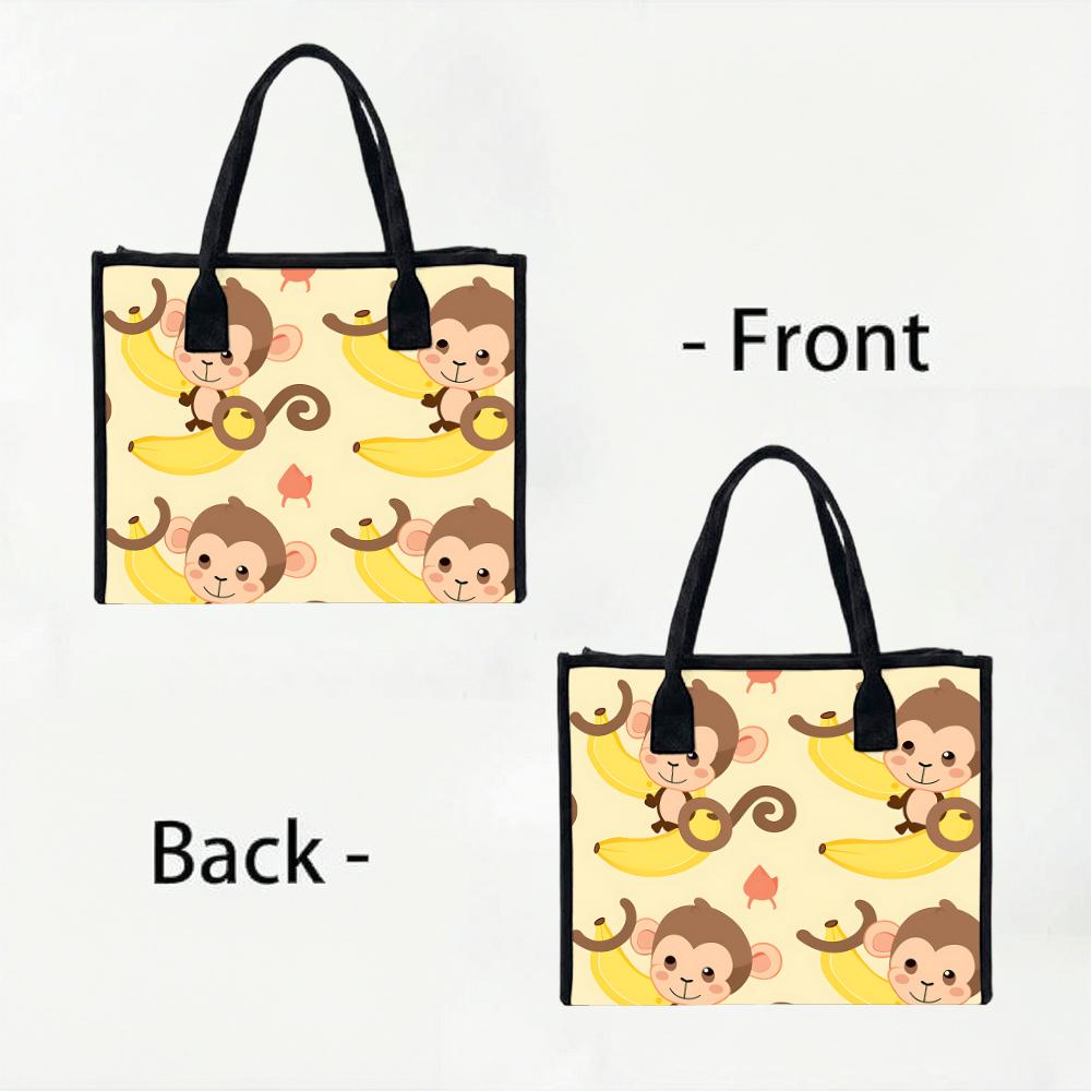 Cute Monkey Print Tote Bag Casual Lightweight Handbag for Daily Shopping Travel Use