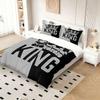King Crown Print Duvet Cover Set(1 Duvet Cover & 1/2 Pillowcase) Minimalist Black and Gray Bedding Set for Modern Bedroom Decor