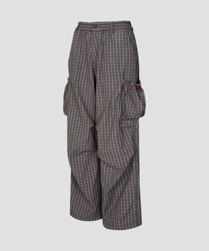 Beodeonteu Check String Cargo Elastic Pants [Brown]