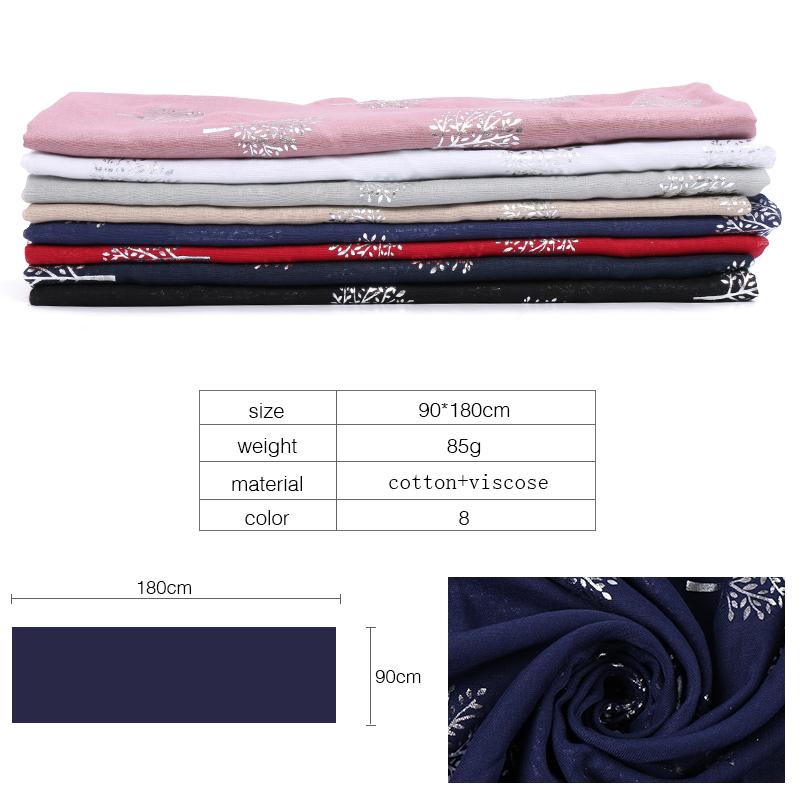 Glitter Silver Tree Scarf Women Luxury TR Cotton Shimmer Hijab Large Size Shiny Shawl Scarves Muslim Hijab Islamic Headscarf