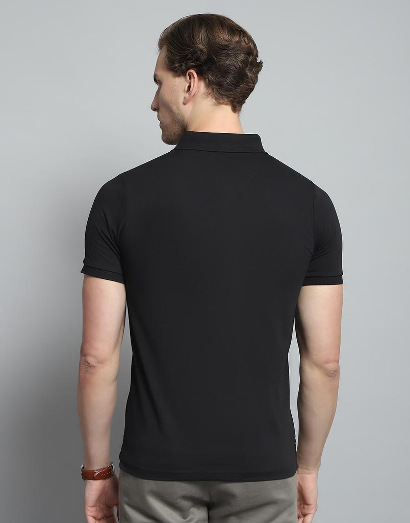 Monte Carlo Mens Printed Black Collar Neck Half Sleeve T-Shirt