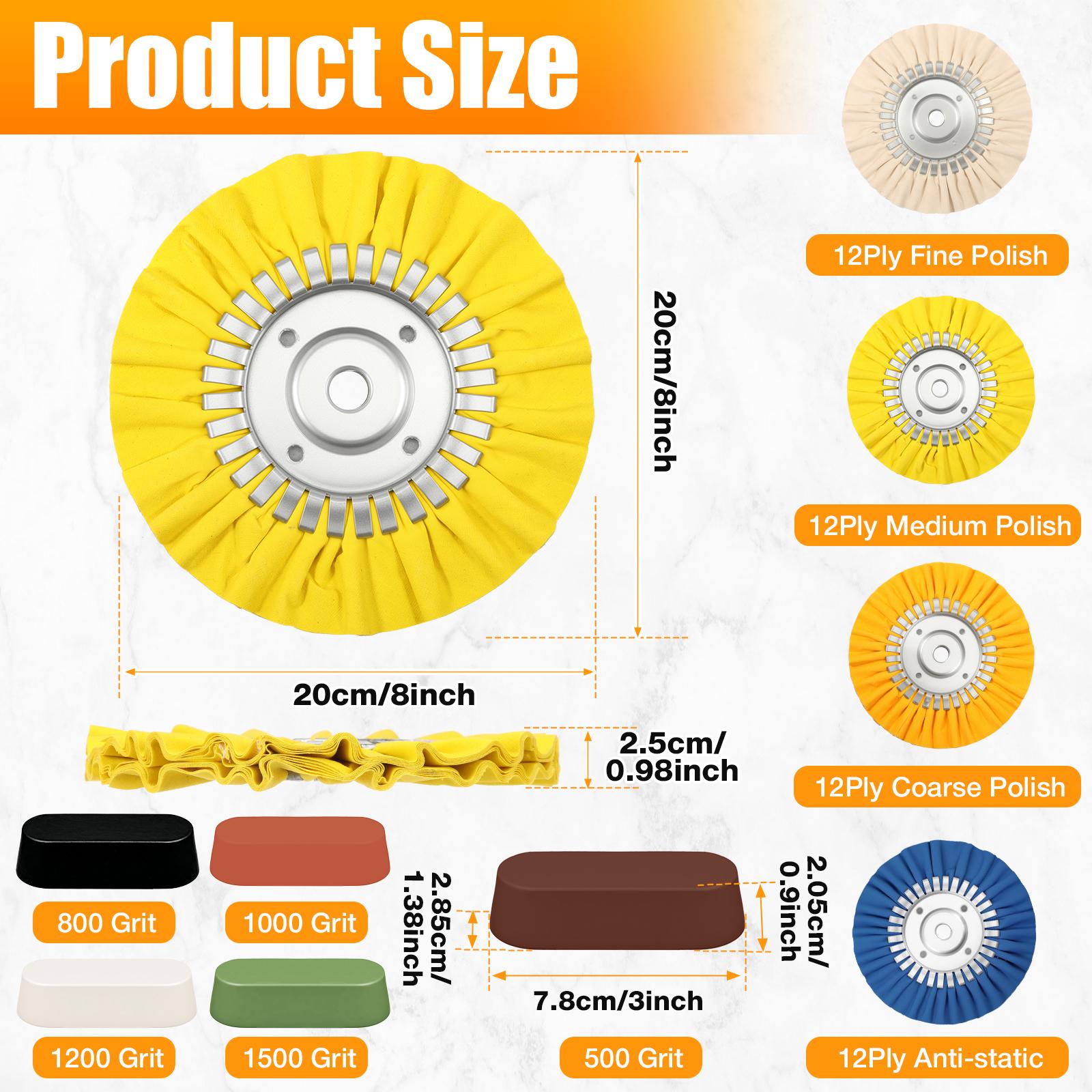 

4Pcs 8 Airway Buffing Wheel 5/8 inch Arbor Hole Aluminum Wheel Polishing Kit Polishing Compound Aluminum Metal Polishing Wheel