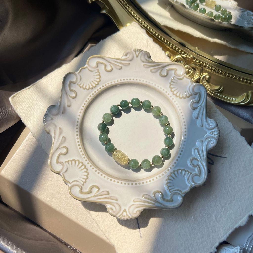 Golden Hair Crystal Pixiu Bracelet Girls Natural Crystal Green Hair Crystal Bracelet Shunfa Simple Niche Jewelry