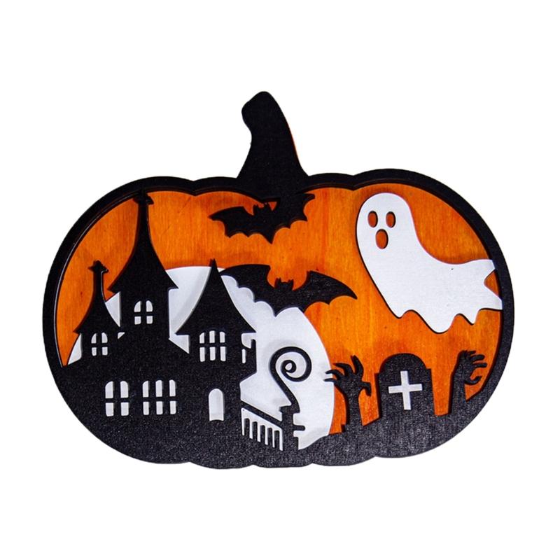 Eerie Wooden Specter Pumpkins Hanging Decoration Halloweens Party Supplies 18x15cm Multiple Designs Home Festival Decors