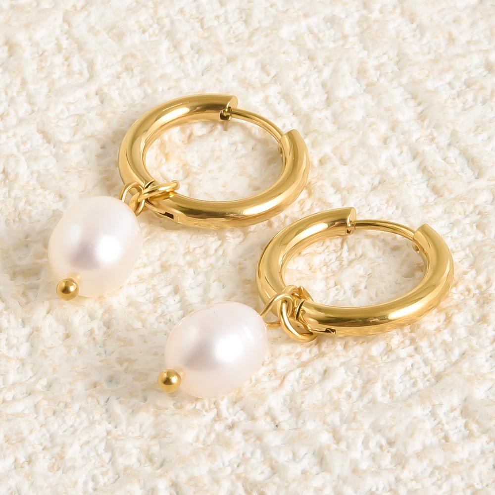 Real Natural Irregular Pearl Earring Stainless Steel Jewelry For Women Men Accessories Round Hoops Piercing Baroque Boucles Gift