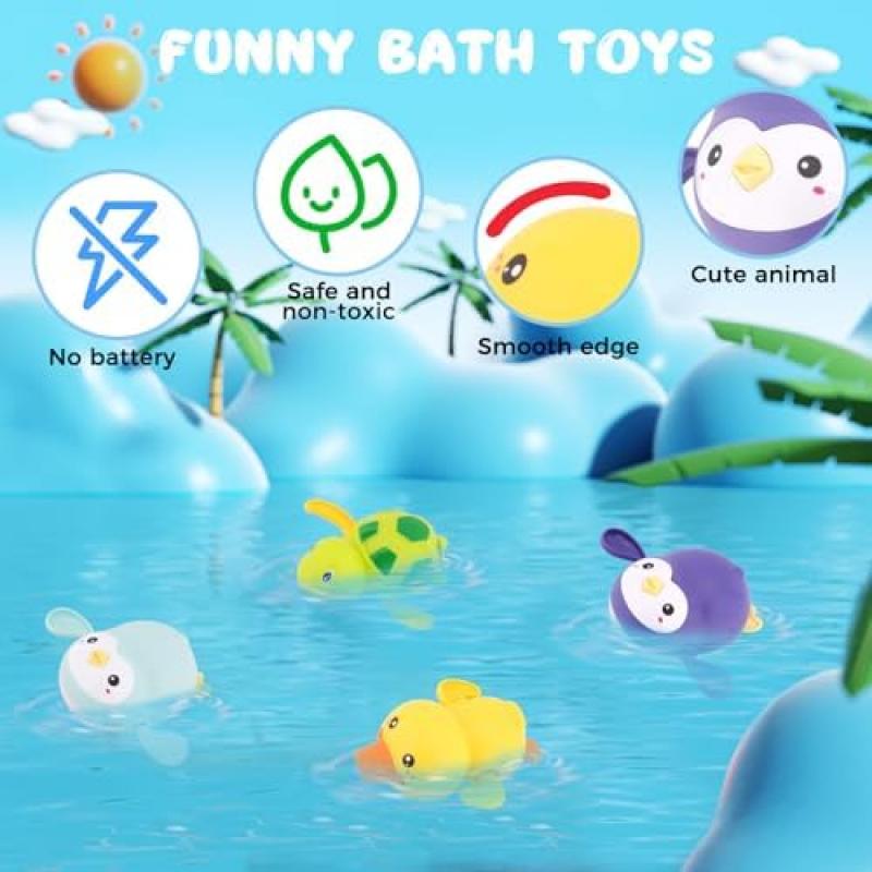 Venditer Baby Bath Toys Set, Wind-Up Swimming Pool Toys, Bathtub Water Play Toys for Infants 1+ Year Old, Kids Bath Time Toys Gift for Boys and Girls