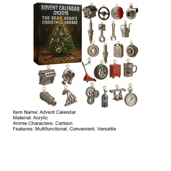Gearhead Advent Calendar 2025 24-Day Christmas Countdown Box with Acrylic Miniature Car Parts Tools Automotive Holiday Gifts for Car Enthusiasts