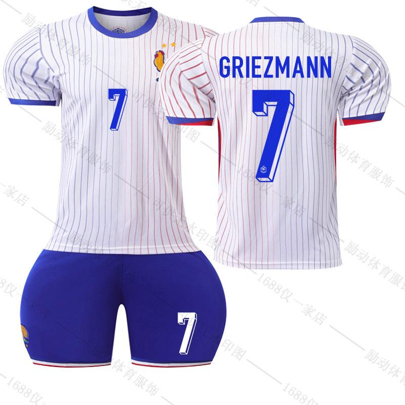 Football training jersey 2425 France away European Cup jersey No. 10 Mbappe football jersey set 7 Griz #16