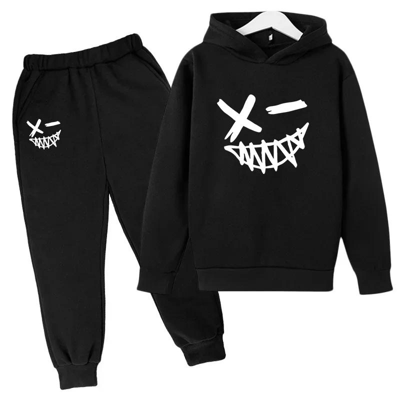 Böses Lächeln Aufdruck Kinder Frühling Herbst Sweatshirt Hose 2er Set 1-12 Jahre Kind Junge Mädchen Kleidung Jungen Freizeit Sport Set
