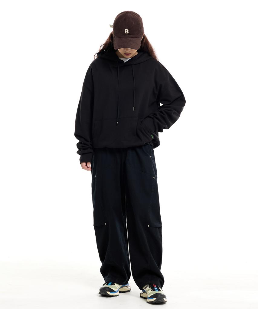 CREAM SODA LAB Wide Cut Rivet Point Elastic Waist Pants Black