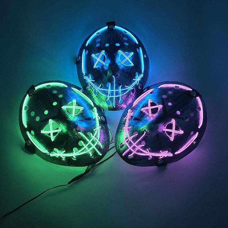 LED Light Up Jason Mask Halloween Horror Costume Party Nightclub Prop