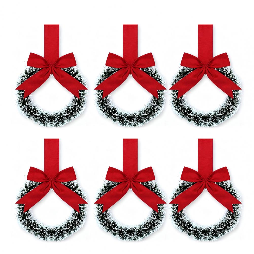 Mini Christmas Cabinet Wreaths 5.1 Inch Small Kitchen Xmas Decor with Red Ribbon Bow Window Door Office Holiday Decoration