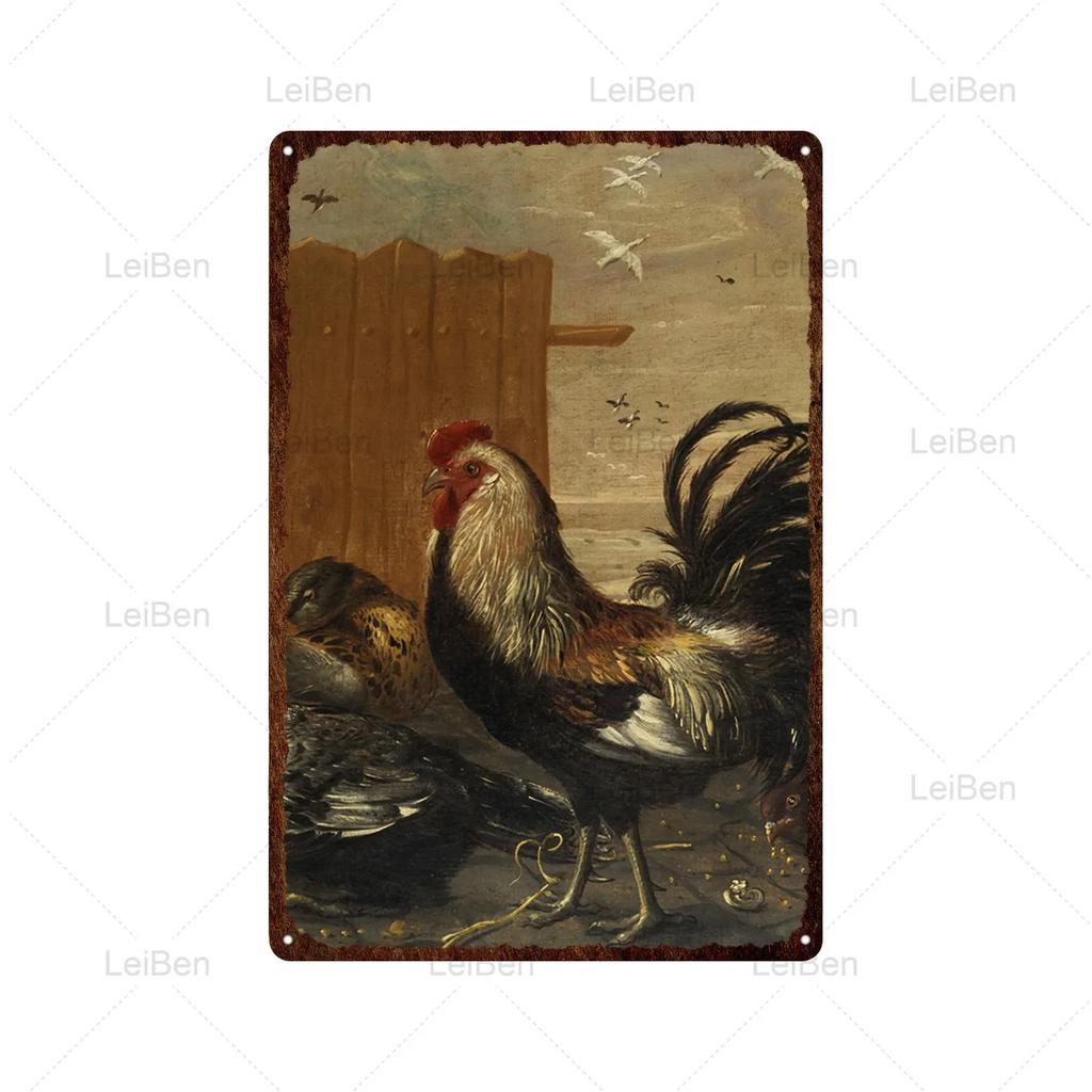 Kyckling Vintage Metallplåtskyltar Kyckling Tupp Höna Ägg Gård Staket Skylt Retro Plakett Dekorativ Plåt för Gårdstallrik Heminredning