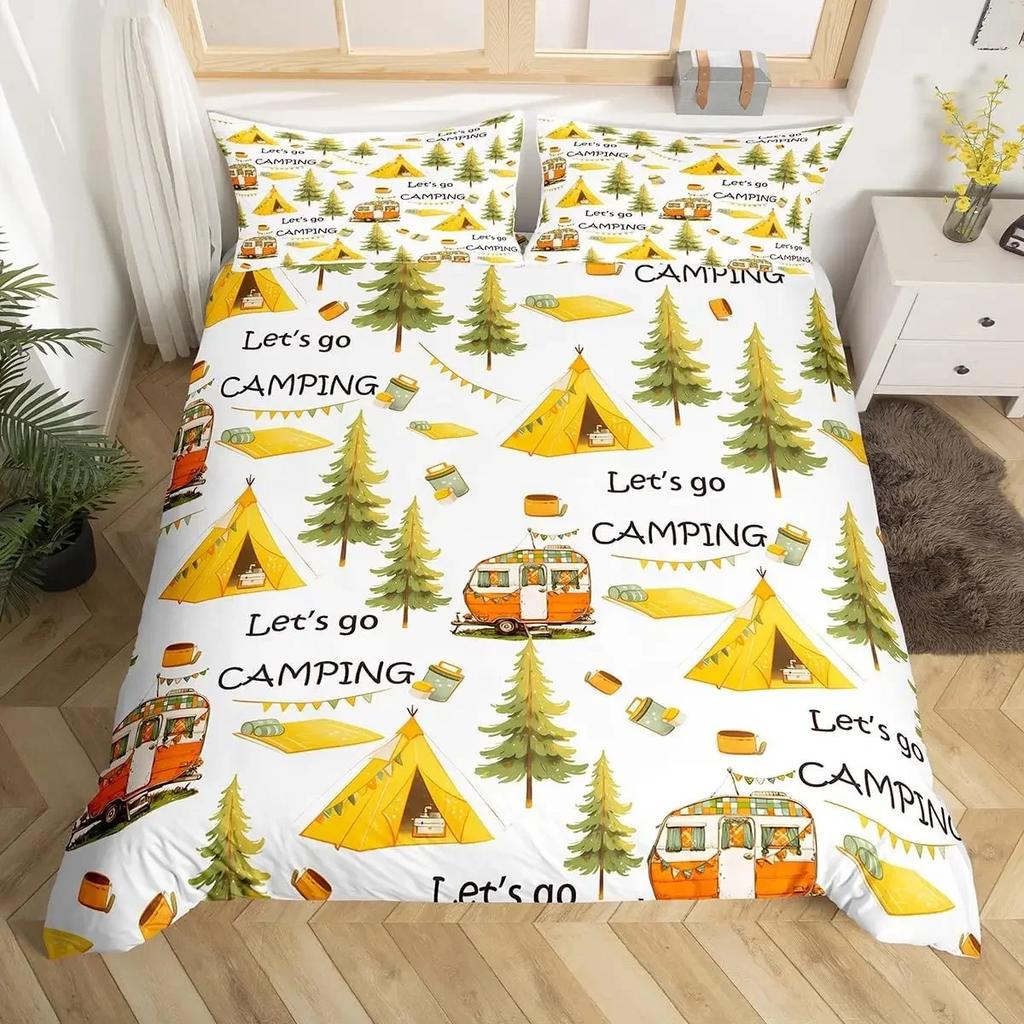 Camping Bedding Set Full King Size Cartoon Rv Camping Car Duvet Cover Set Camper Accessories For Travel Trailers Comforter Cover