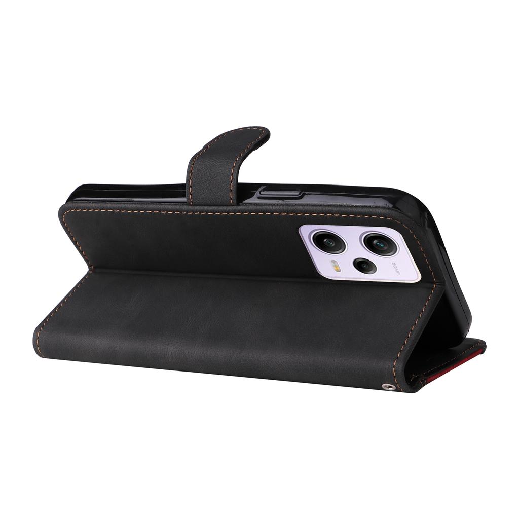 KT Series-5 for Xiaomi Redmi Note 12 Pro 5G/Note 12 Pro Speed 5G/Poco X5 Pro 5G Phone Wallet Case Tri-color Splicing Stand Cover with Strap