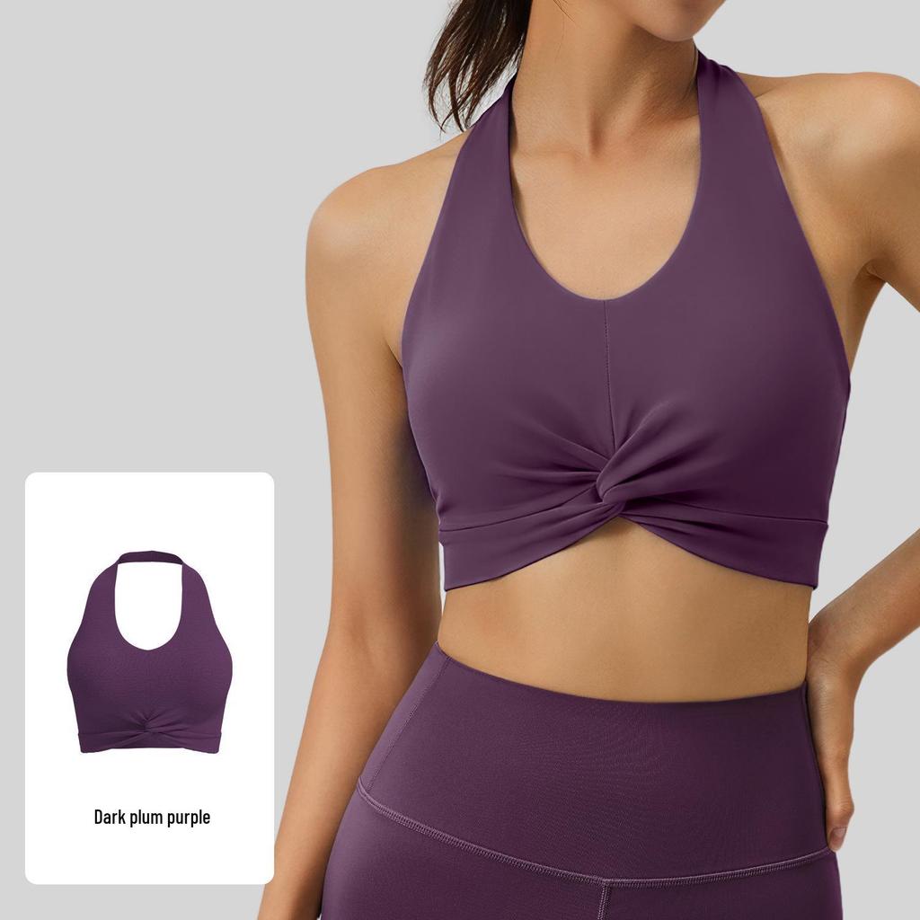 Pleated Yoga Halter: Detachable Chest Pad, Backless, Shockproof, High-Elastic Nylon Sports Tank Top