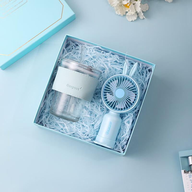Tiffany Blue Bamboo Cup & Fan Gift Set