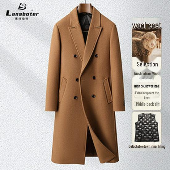 Men's Mid-Length Wool Jacket: Autumn/Winter Style for Mature and Elderly - Cotton-Padded, Thickened, Business Casual.