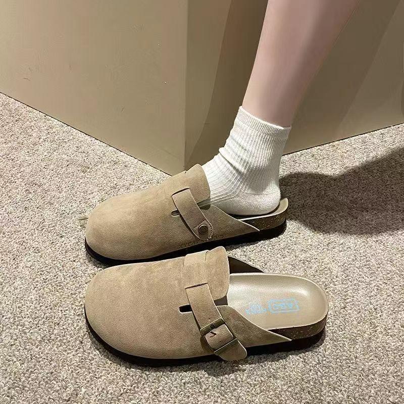 Autumn New Thick-soled Half-drag Women's Retro One-pedal Bag Head Slippers Inner Height-increasing Boken Slippers