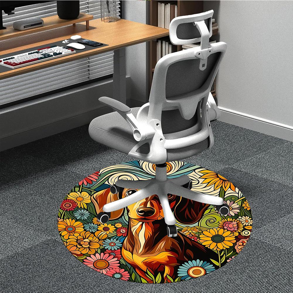 1pc Dachshund Flowers Office Round Rug, Non-slip, Soft and Durable Office Rug for Interior Decoration, Perfect for Office,Decoration Yy260204016