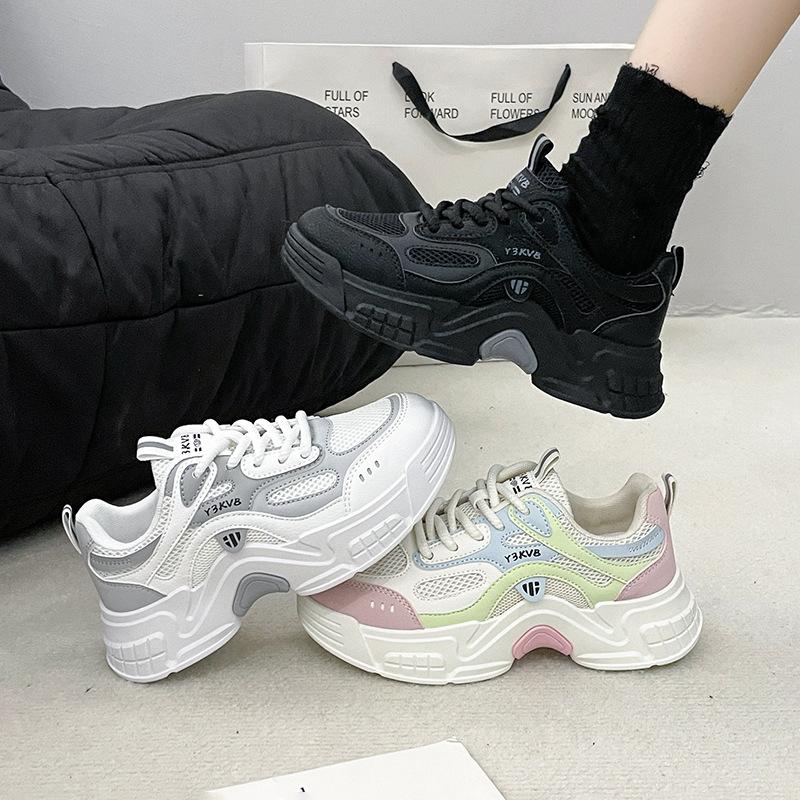 Fashion Versatile Sports Shoes Women's Shoes Spring and Autumn Thick Soles Increase Height Little White Shoes Wear Ins Dad Shoes Tide