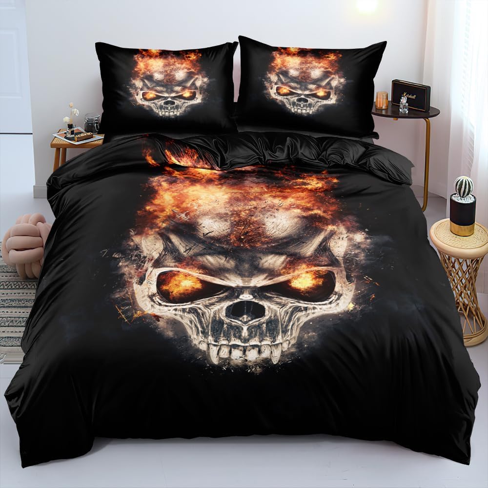 Large 3D Skull Duvet Cover Halloween Bedding Set Spooky Bedding Set For Boys Horror Gothic Bedroom Decor 3 Piece Set No Quilt